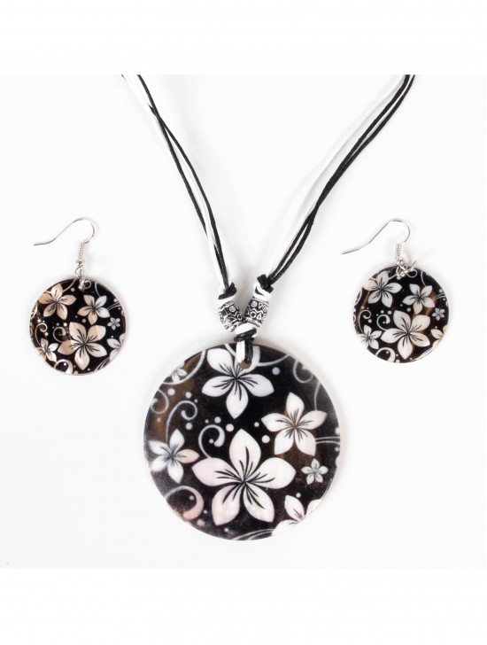 Fashion Flower Print Necklace and Earrings Set